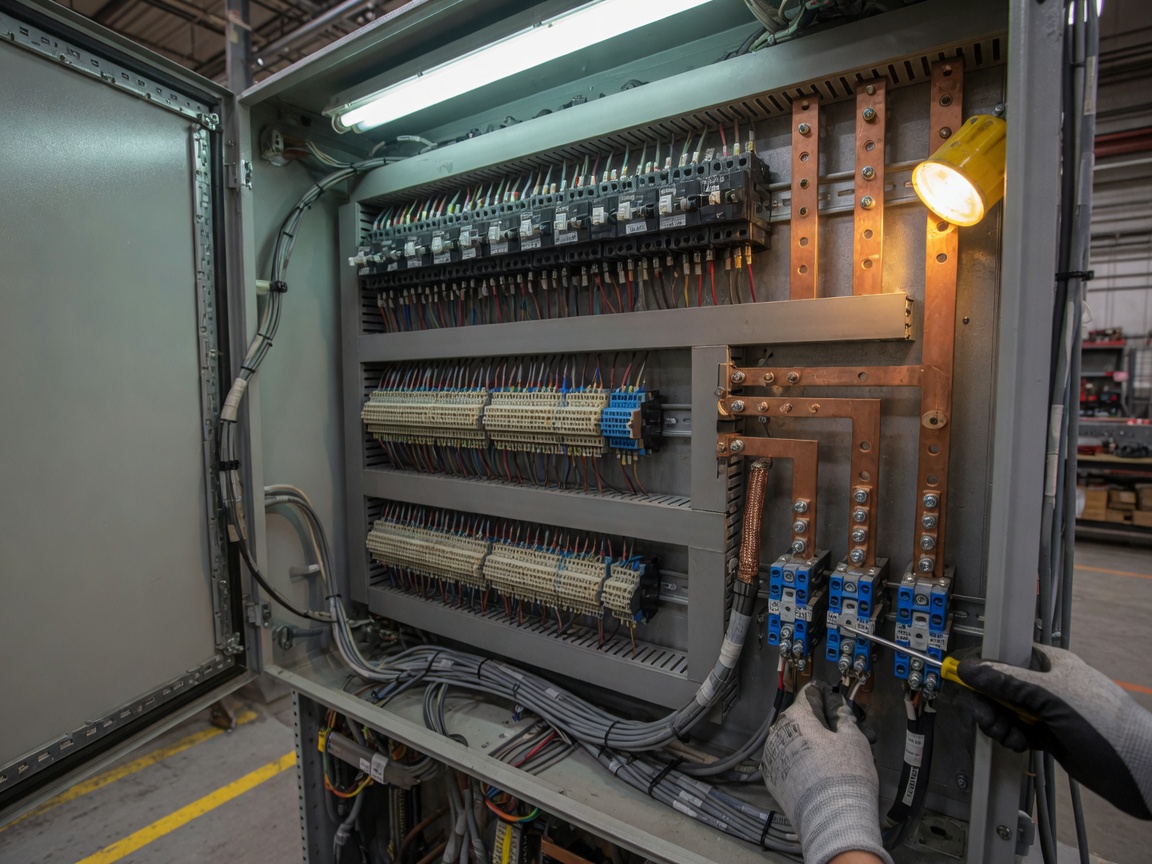 Endüstriyel elektrik panosunda bakır bara ve klemens bakımı